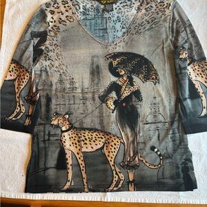 Valentina Blue and Black Leopard Print Blouse